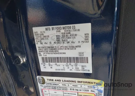 2013 Ford F-150 Lariat z USA, uszkodzony, nr VIN 1FTFW1EF9DKE00368